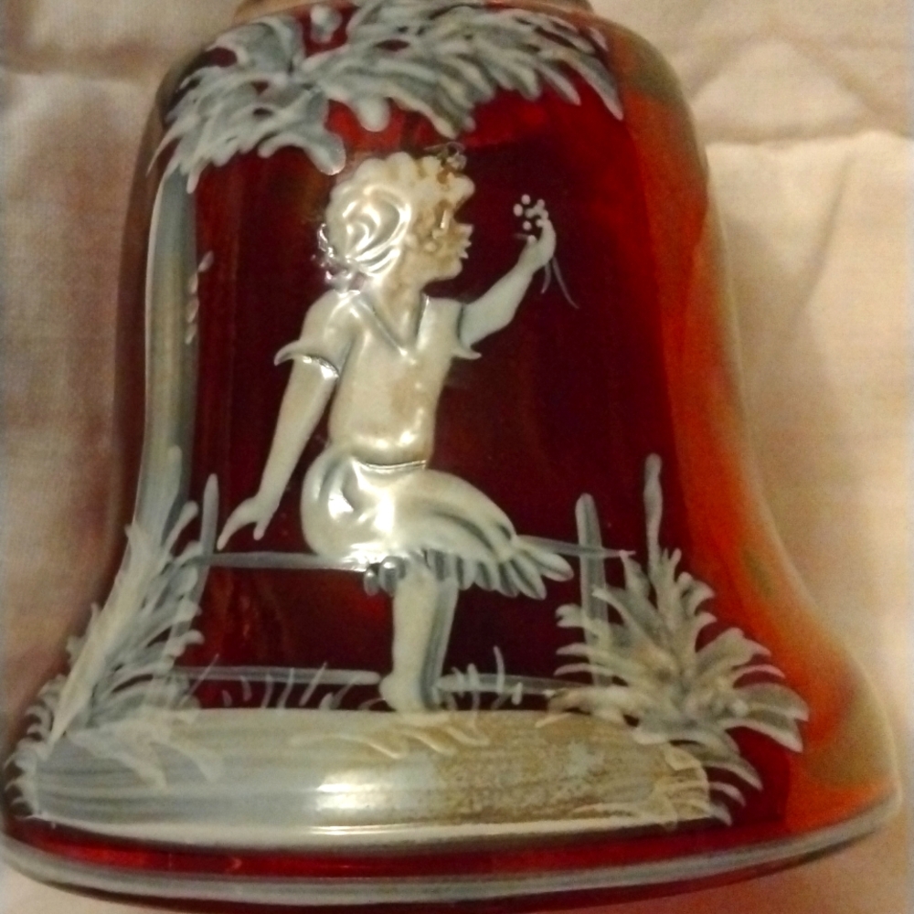 S. Miller handpainted cranberry Fenton glass girl.